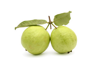 Fresh guava fruit with leaf isolated on white background