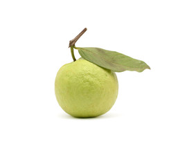 Fresh guava fruit with leaf isolated on white background