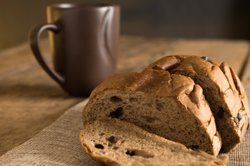 Breakfast Cappuccino coffee, cappuccino or espresso coffee put on a wood table.