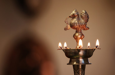 Indian Traditional Oil Lamp with Flame