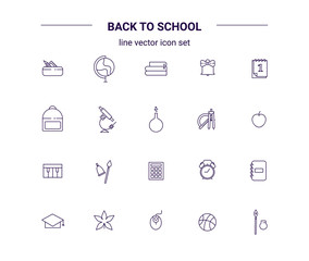 Back to school line icon set. Education vector collection.