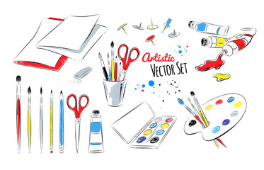 Vector set of artists supplies
