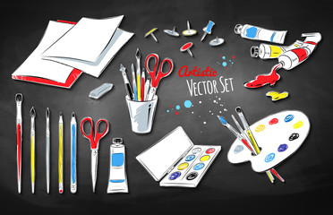 Vector set of artists supplies