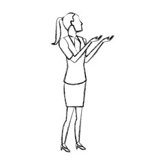 businesswoman full length gesturing with her hands