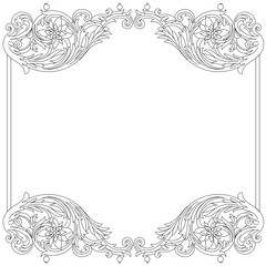 Vintage border frame engraving with retro ornament pattern in antique baroque style decorative design. Vector
