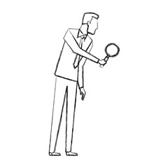 businessman in formal suit looking through a magnifying glass business concept