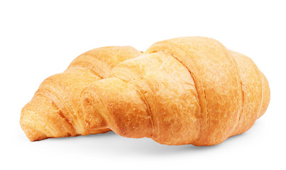 croissant sprinkled with powdered sugar isolated on a white background closeup