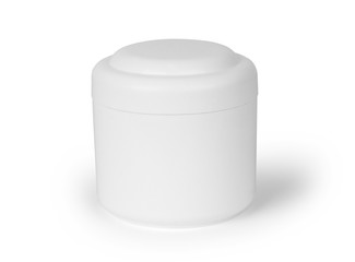 Round packaging of cream. Jar of cream isolated on white background