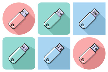 Outlined icon of USB device with parallel and not parallel long shadows