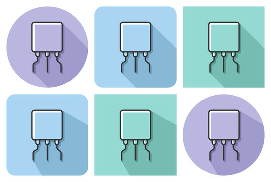 Outlined icon of transistor with parallel and not parallel long shadows