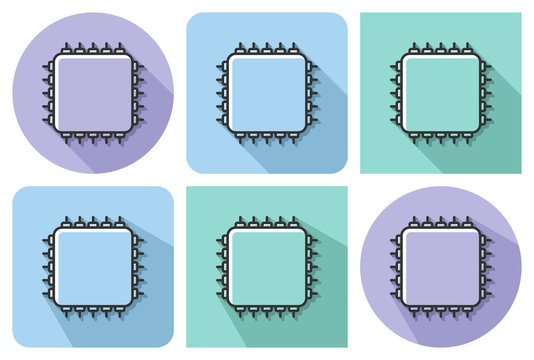 Outlined icon of central processing unit with parallel and not parallel long shadows