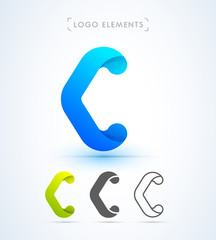 Vector abstract letter C logo template. Origami material design.