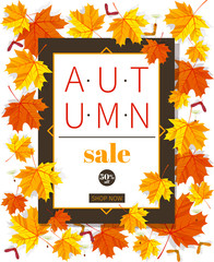 Autumn sale vintage vector typography poster with autumn colour leaves.