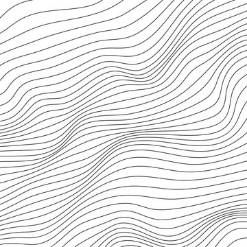 Wave monochrome background. Simple linear halftone  texture. Vector black & white background. Abstract dynamical rippled surface. Visual  3D effect. Illusion of movement. 