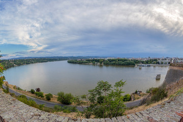 Fototapeta premium Fish eye cityscape in Novi Sad, Serbia