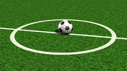 Fototapeta premium Football on a soccer field line in the green grass - 3d render