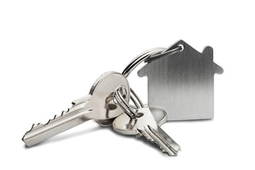 Estate concept, key ring and keys on isolated background