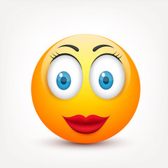 Smiley with blue eyes,emoticon set. Yellow face with emotions. Facial expression. 3d realistic emoji. Sad,happy,angry faces.Funny cartoon character.Mood.Vector illustration.
