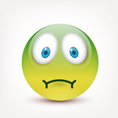 Smiley with blue eyes,emoticon set. Yellow face with emotions. Facial expression. 3d realistic emoji. Sad,happy,angry faces.Funny cartoon character.Mood.Vector illustration.