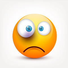 Smiley with blue eyes,emoticon set. Yellow face with emotions. Facial expression. 3d realistic emoji. Sad,happy,angry faces.Funny cartoon character.Mood.Vector illustration.