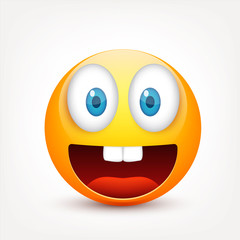 Smiley with blue eyes,emoticon set. Yellow face with emotions. Facial expression. 3d realistic emoji. Sad,happy,angry faces.Funny cartoon character.Mood.Vector illustration.