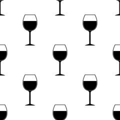 Wine Glass Silhouette Seamless Pattern on White