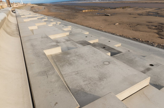 Cleveleys, North West England, 07/03/2014, Blackpool and cleveleys seafront flood defence wall system