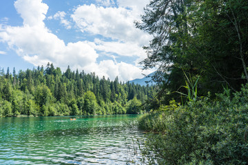 crestasee with mountain and forest view