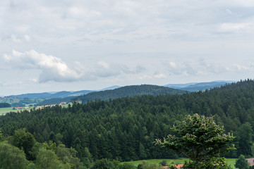 Fototapeta na wymiar Aussicht auf den Bayrischen Wald vom Aussichtspunkt Waldgipfelpfad
