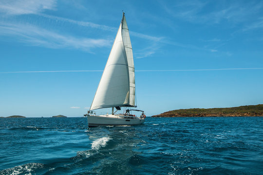 Luxery yacht Sailing on the waves in the Aegean sea.