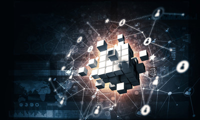 Concept of Internet and networking with digital cube figure on d