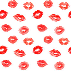 Seamless pattern with trace red lips kisses