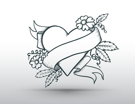 Heart banner drawn for love