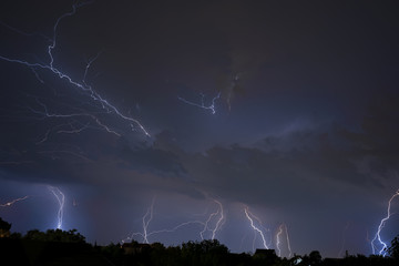 Fototapeta na wymiar Thunder, lightning and storm in dark night sky