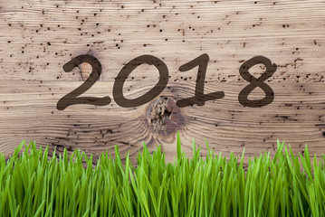 Bright Wooden Background, Gras, Text 2018
