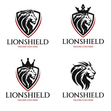 Lion shield logo design template. Lion head logo. vector illustration