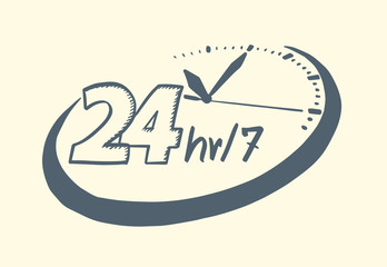 24 hours 7 day clock drawn style