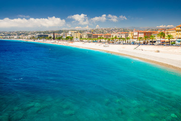 Beach promenade in old city center of Nice, French riviera, France, Europe.