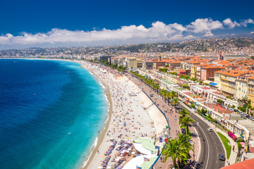 Beach promenade in old city center of Nice, French riviera, France, Europe.