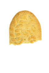 Half eaten biscuit on white background