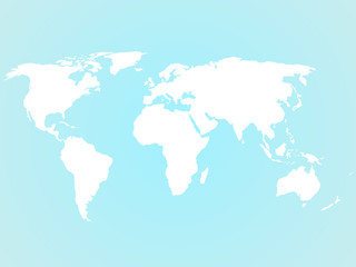 Simplified white world map silhouette on turquoise blue background. Vector illustration.