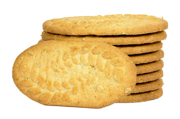Stack of biscuits on white background