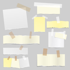 Paper banners with notes set attached with sticky colorful tape on grey background isolated realistic vector illustration