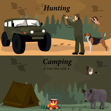 Hunting and camping equipment set.