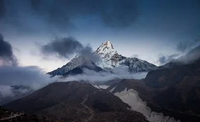 Printed roller blinds Himalayas Dramatic view of the most beautiful mountain in the Himalayas - Mt Ama Dablam (6814m), after sunset,Nepal