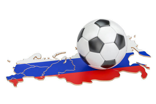 Football ball with map of Russia concept, 3D rendering