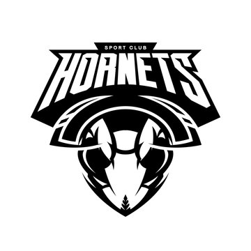 Furious hornet head athletic club vector logo concept isolated on white background. 
Modern sport team mascot badge design. Premium quality wild insect emblem t-shirt tee print illustration.