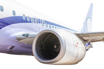 Wing and engine airplane isolated on white background