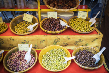 Fresh Olives on a market in Southern France