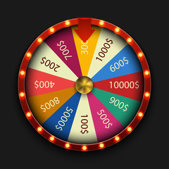 Vector modern fortune wheel on black background.
